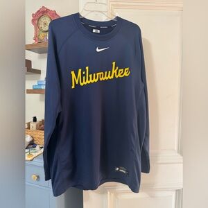 Milwaukee Brewers Nike Dri-FIT Navy long sleeve Baseball Shirt BRAND NEW